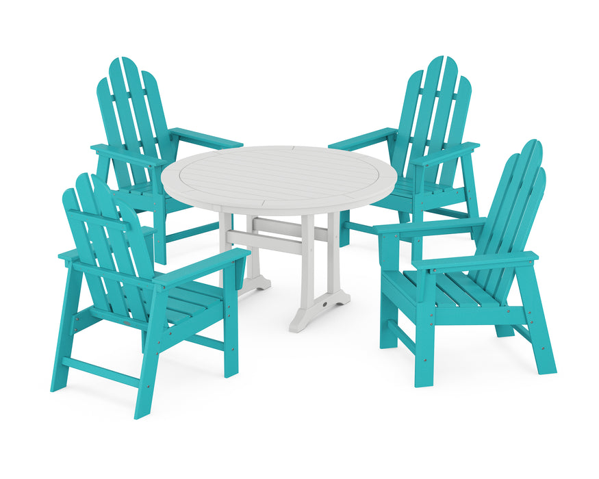 POLYWOOD Long Island 5-Piece Round Dining Set with Trestle Legs in Aruba / White image