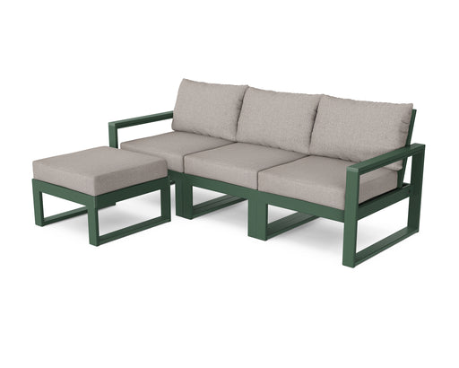 POLYWOOD EDGE 4-Piece Modular Deep Seating Set with Ottoman in Green / Weathered Tweed image