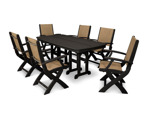 POLYWOOD Coastal 7-Piece Dining Set in Black / Burlap Sling image