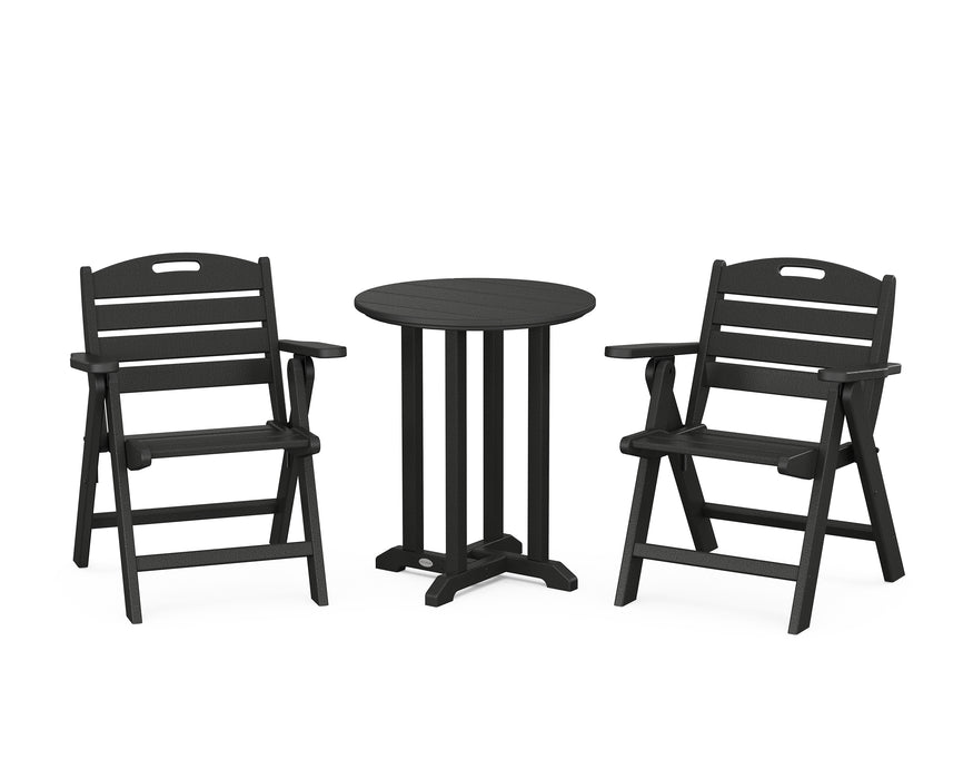 POLYWOOD Nautical Lowback Chair 3-Piece Round Dining Set in Black