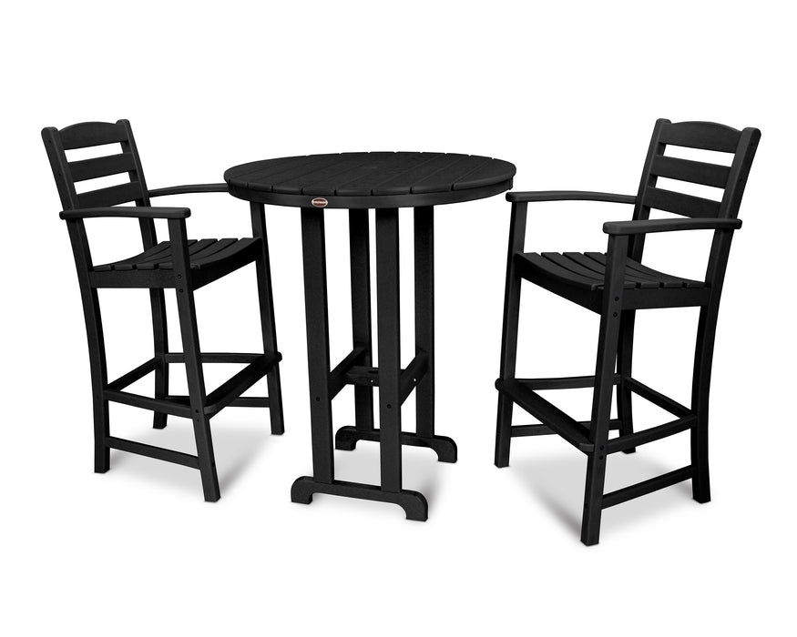 POLYWOOD La Casa Cafe 3-Piece Round Farmhouse Bar Set in Black