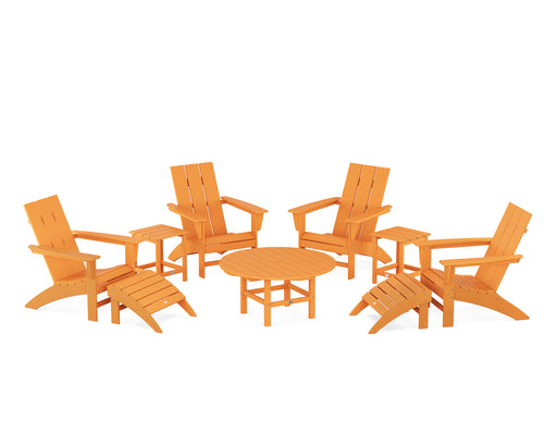 POLYWOOD Modern Adirondack Chair 9-Piece Conversation Set in Tangerine image