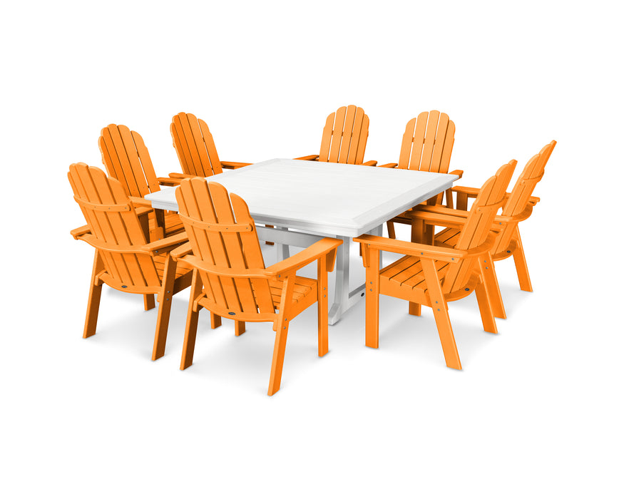 POLYWOOD Vineyard Curveback Adirondack 9-Piece Nautical Trestle Dining Set in Tangerine / White