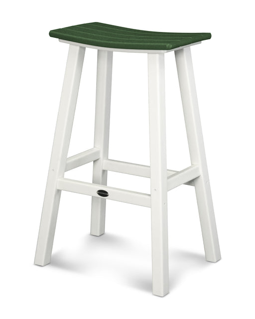 POLYWOOD Contempo 30" Saddle Bar Stool in White / Green image