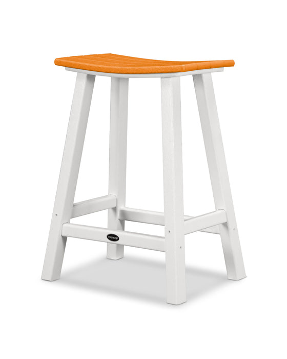 POLYWOOD Contempo 24" Saddle Counter Stool in White / Tangerine image