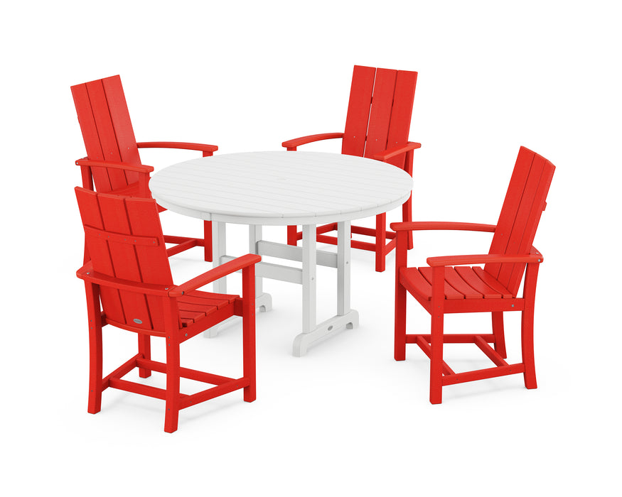 POLYWOOD Modern Adirondack 5-Piece Round Farmhouse Dining Set in Sunset Red