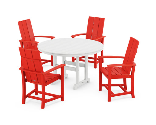 POLYWOOD Modern Adirondack 5-Piece Round Farmhouse Dining Set in Sunset Red image