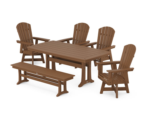 POLYWOOD Nautical Adirondack Swivel 6-Piece Dining Set with Trestle Legs in Teak image