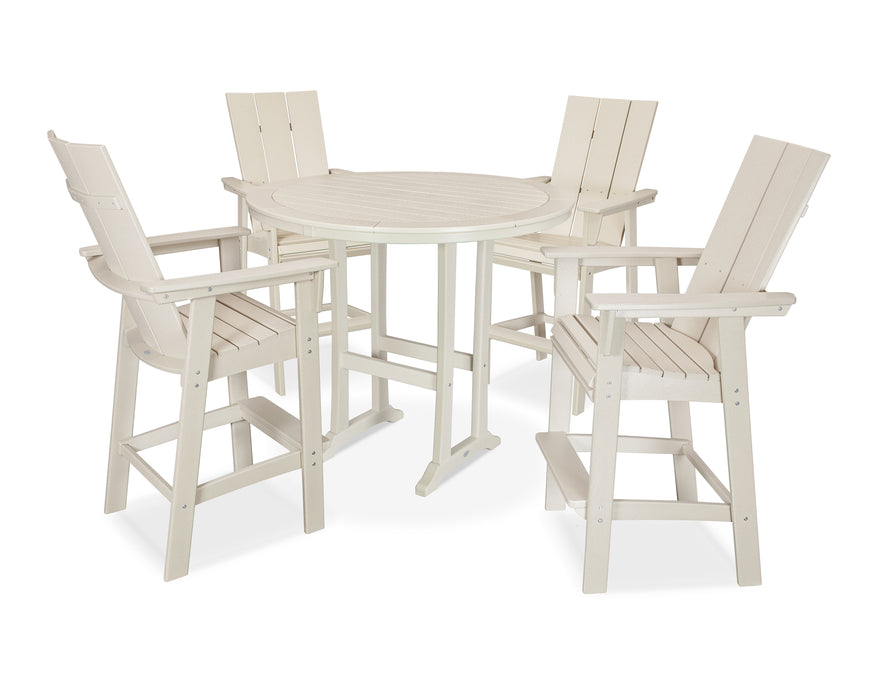 POLYWOOD Modern Curveback Adirondack 5-Piece Nautical Trestle Bar Set in Sand