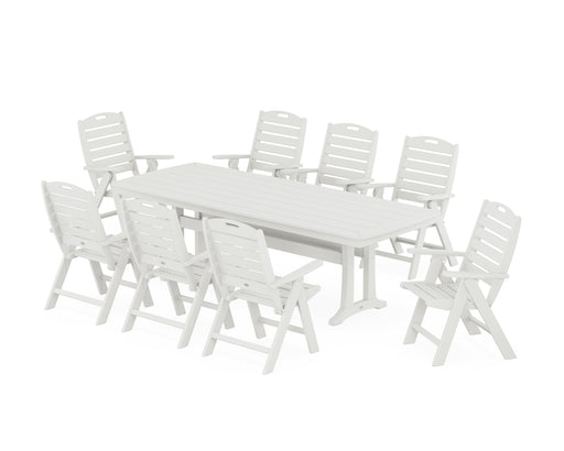 POLYWOOD Nautical Highback 9-Piece Dining Set with Trestle Legs in Vintage White image