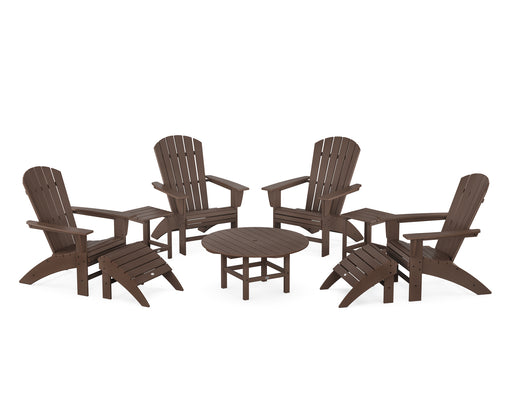 POLYWOOD Nautical Curveback Adirondack Chair 9-Piece Conversation Set in Mahogany image