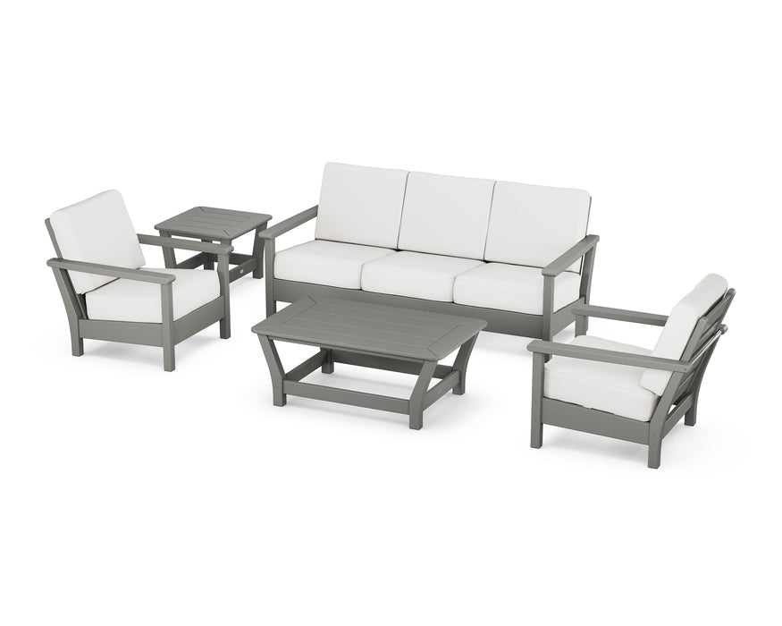 POLYWOOD Harbour 5-Piece Deep Seating Set in Slate Grey / Natural Linen