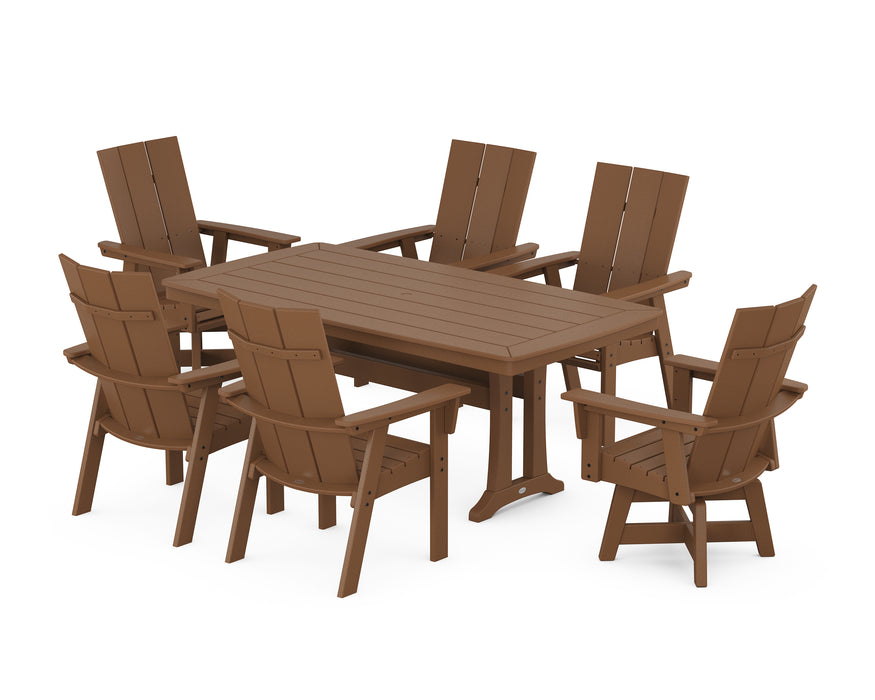 POLYWOOD Modern Adirondack 7-Piece Dining Set with Trestle Legs in Teak