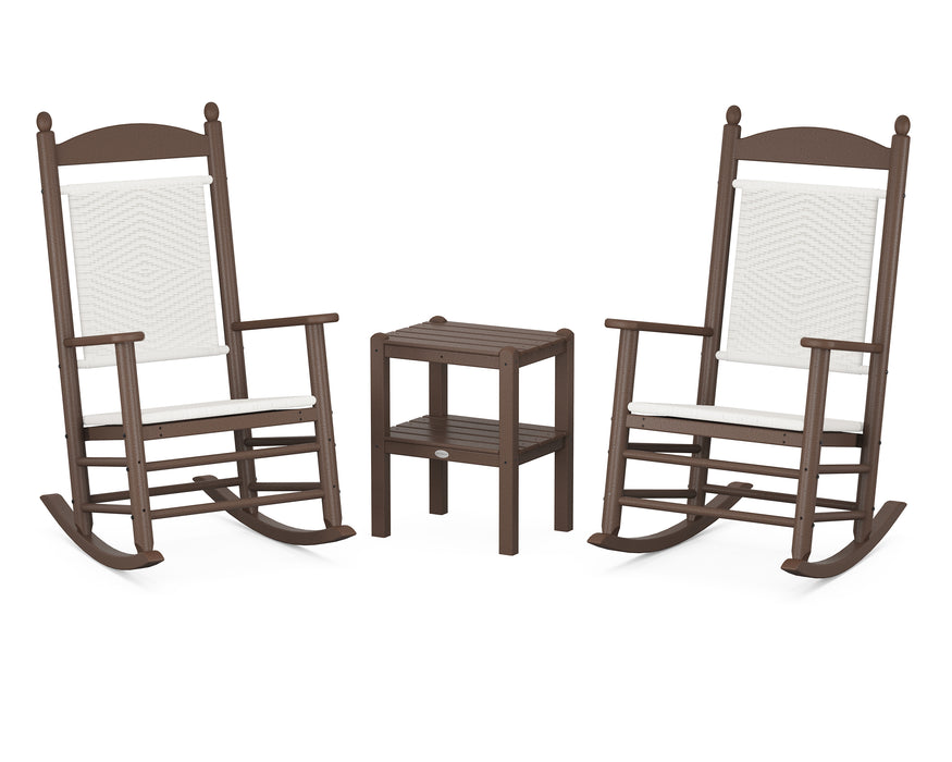 POLYWOOD Jefferson 3-Piece Woven Rocker Set in Mahogany / White Loom image