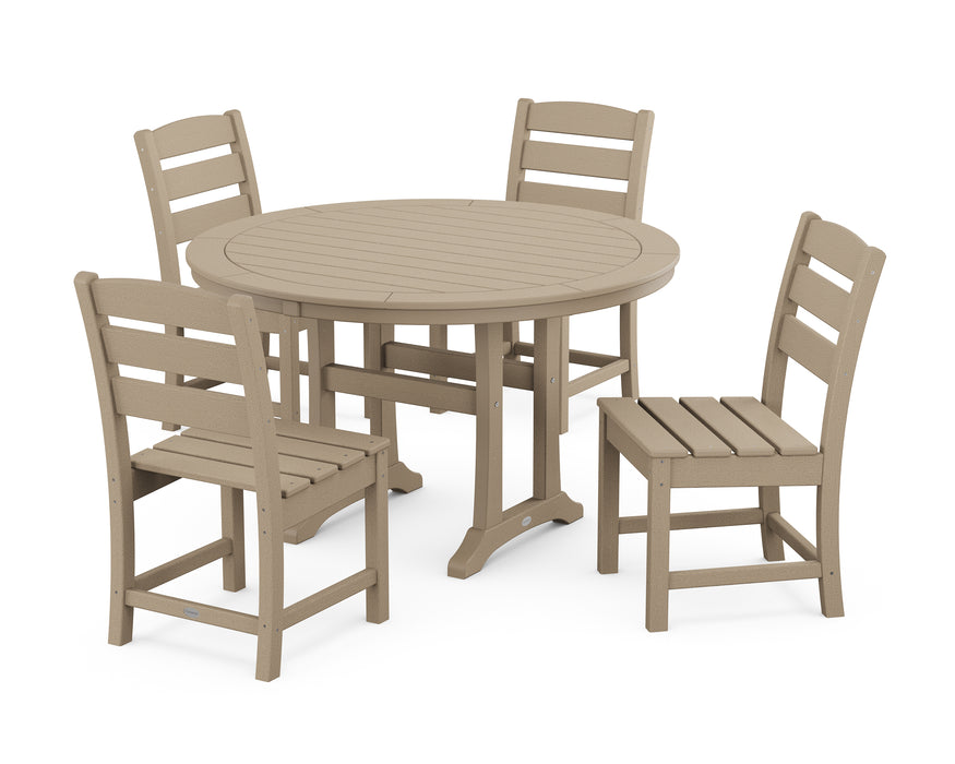 POLYWOOD Lakeside Side Chair 5-Piece Round Dining Set With Trestle Legs in Vintage Sahara image