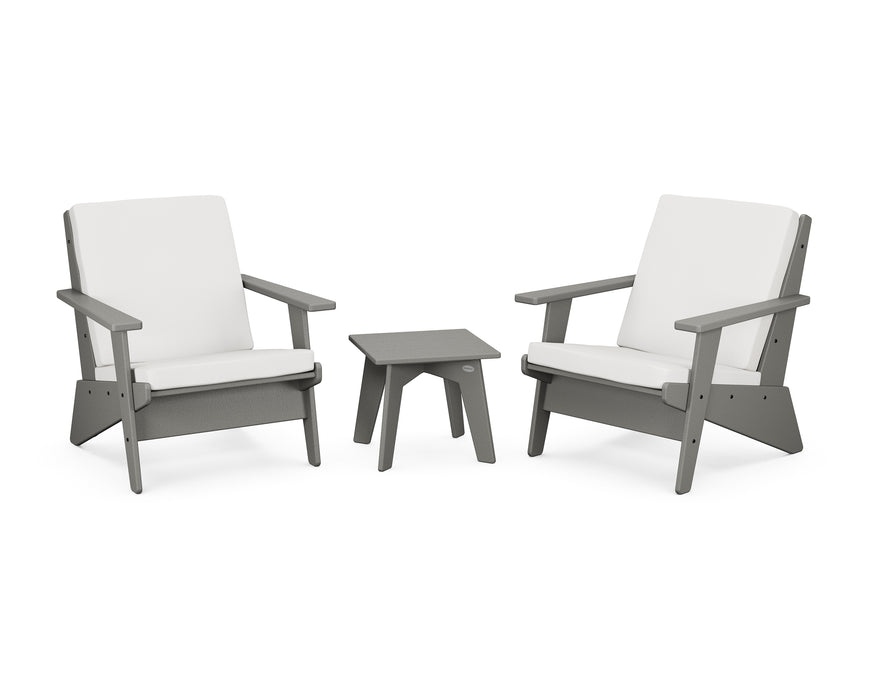 POLYWOOD Riviera Modern Lounge 3-Piece Set in Slate Grey / Natural Linen image