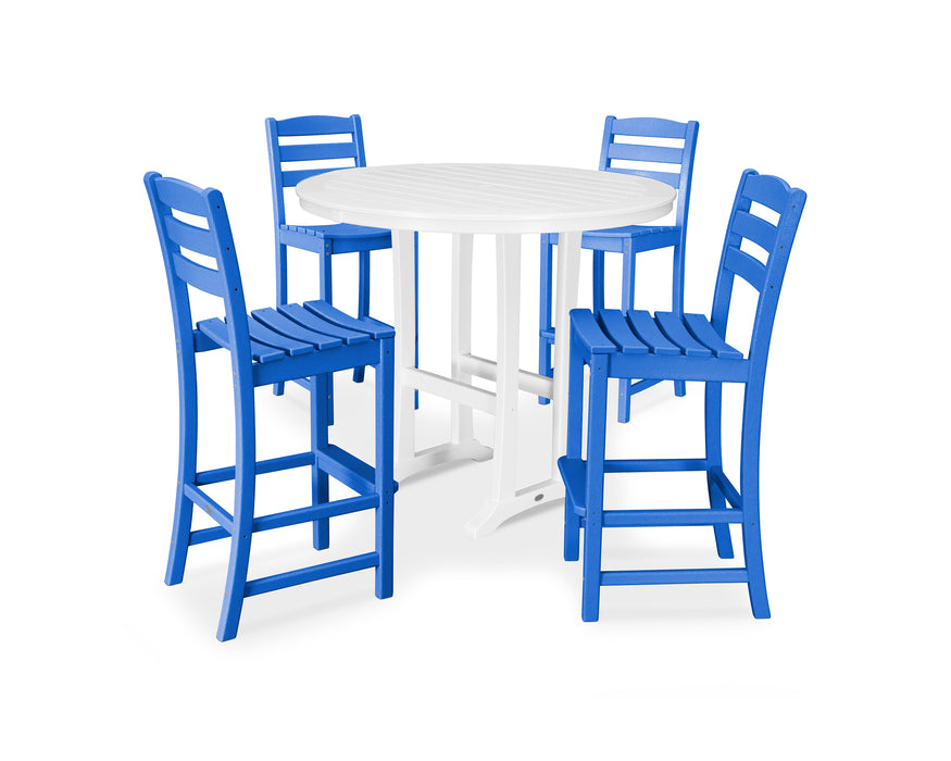 POLYWOOD La Casa Cafe 5-Piece Side Chair Bar Dining Set in Pacific Blue / White image