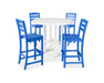 POLYWOOD La Casa Cafe 5-Piece Side Chair Bar Dining Set in Pacific Blue / White image