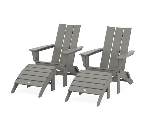 POLYWOOD Modern Folding Adirondack Chair 4-Piece Set with Ottomans in Slate Grey image