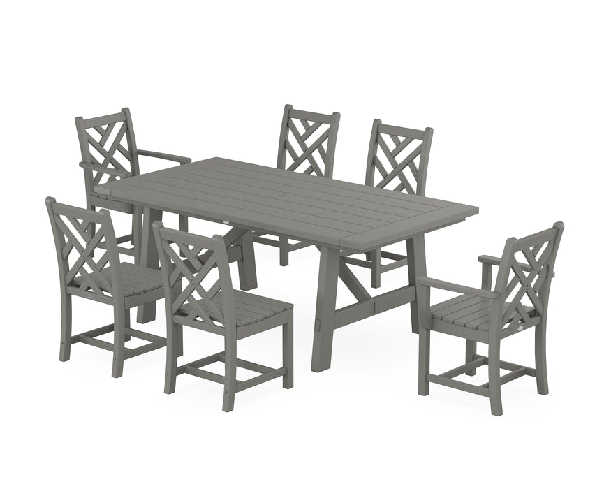 POLYWOOD Chippendale 7-Piece Rustic Farmhouse Dining Set in Slate Grey image