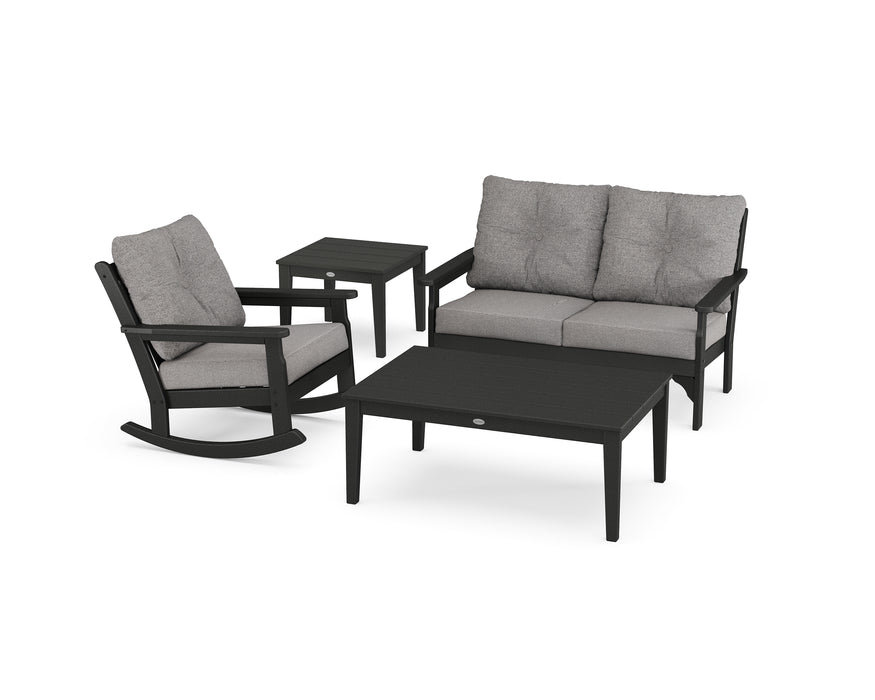 POLYWOOD Vineyard 4-Piece Deep Seating Rocker Set in Black / Grey Mist