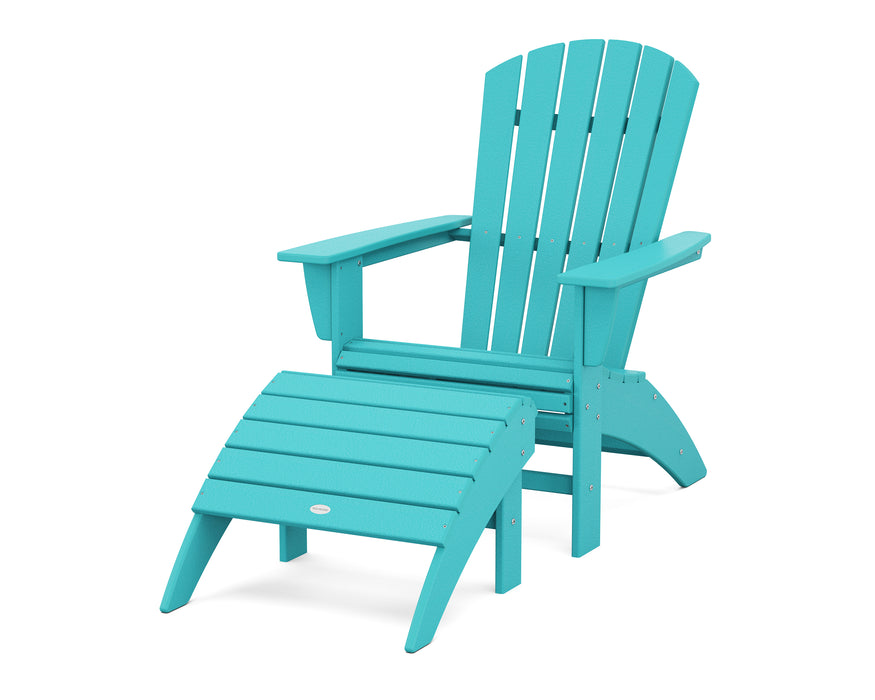 POLYWOOD Nautical Curveback Adirondack Chair 2-Piece Set with Ottoman in Aruba