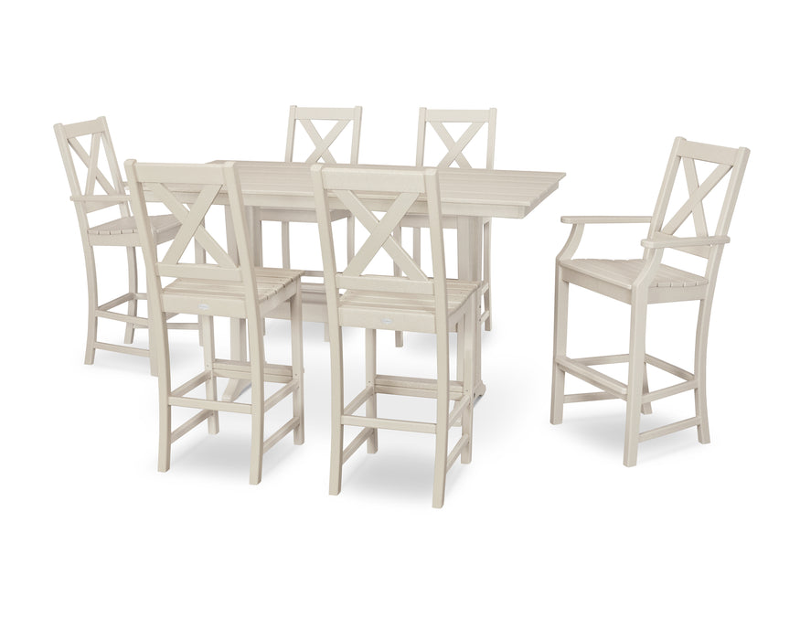 POLYWOOD Braxton 7-Piece Farmhouse Trestle Bar Set in Sand