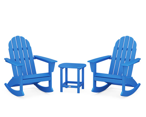 POLYWOOD Vineyard 3-Piece Adirondack Rocking Chair Set with South Beach 18" Side Table in Pacific Blue image