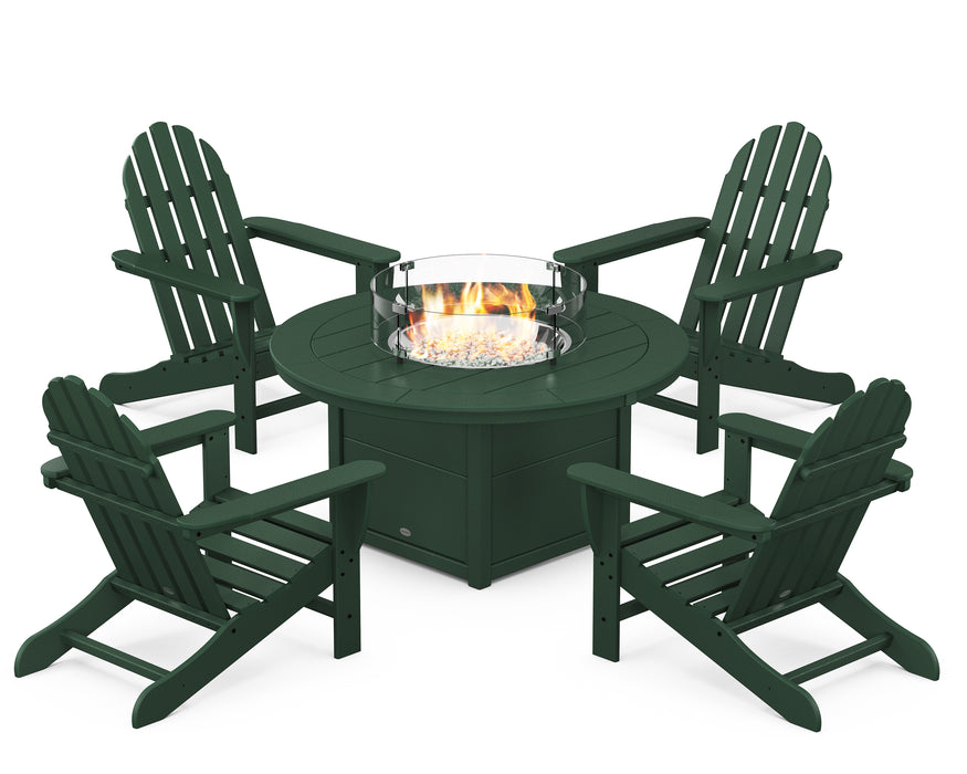 POLYWOOD Classic Adirondack 5-Piece Conversation Set with Fire Pit Table in Green