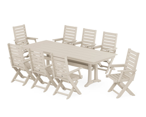 POLYWOOD Captain 9-Piece Farmhouse Dining Set with Trestle Legs in Sand image