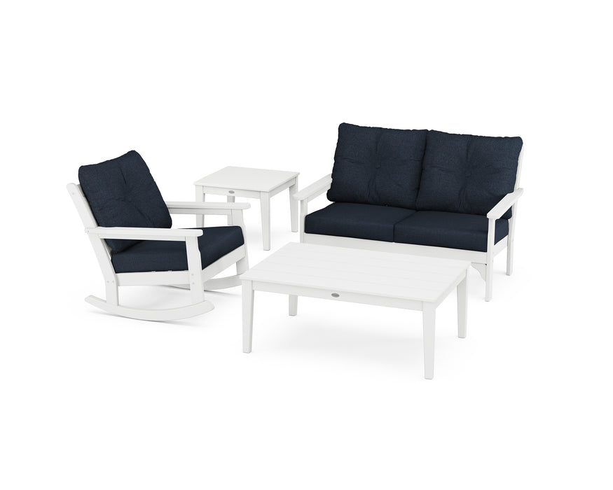 POLYWOOD Vineyard 4-Piece Deep Seating Rocker Set in White / Marine Indigo