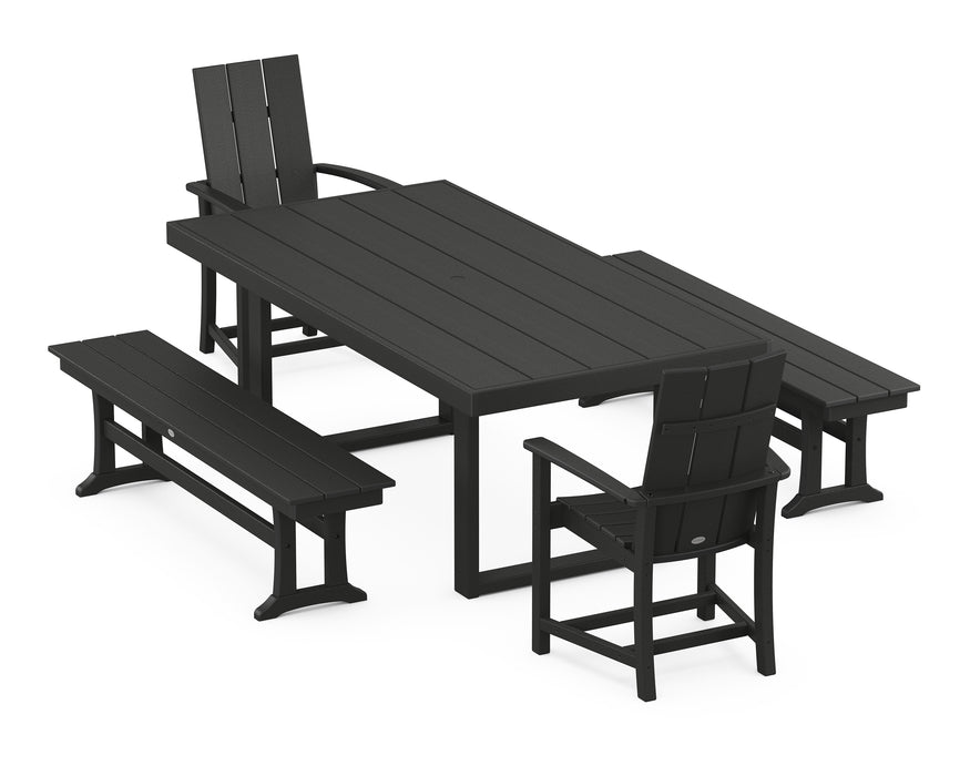 POLYWOOD Modern Adirondack 5-Piece Dining Set with Benches in Black image