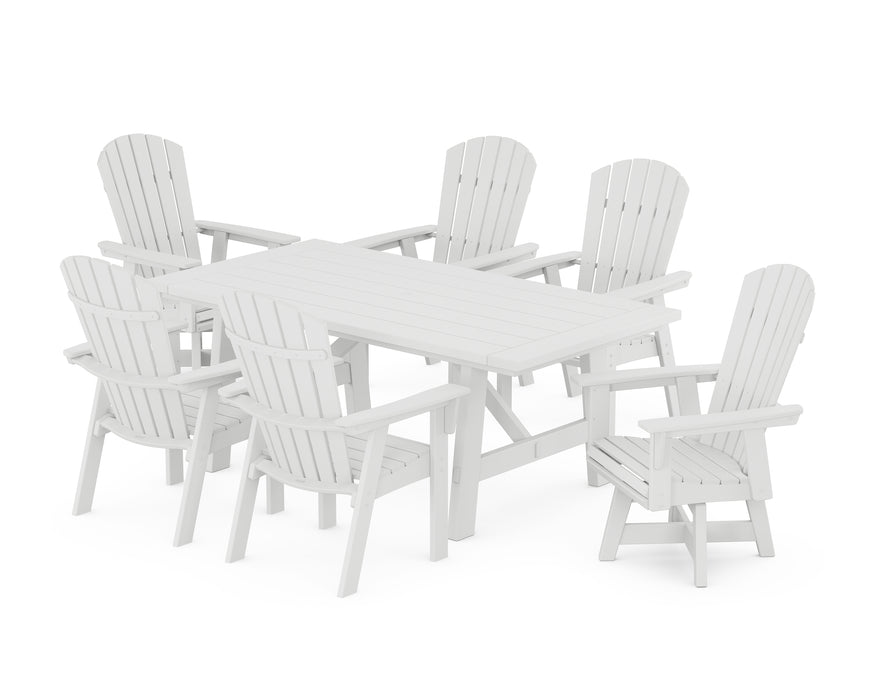 POLYWOOD Nautical Curveback Adirondack Swivel Chaie 7-Piece Rustic Farmhouse Dining Set in White image