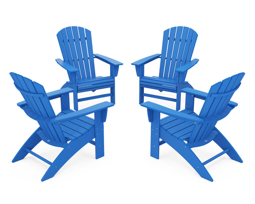 POLYWOOD 4-Piece Nautical Curveback Adirondack Chair Conversation Set in Pacific Blue image