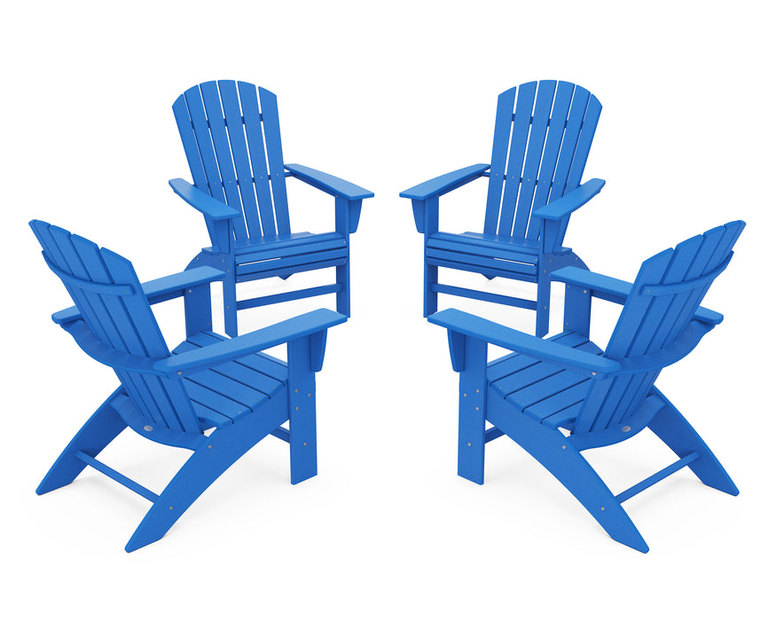 POLYWOOD 4-Piece Nautical Curveback Adirondack Chair Conversation Set in Pacific Blue image