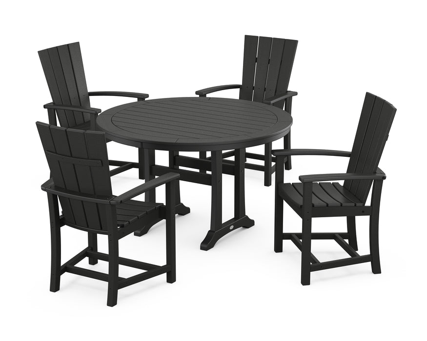 POLYWOOD Quattro 5-Piece Round Dining Set with Trestle Legs in Black image