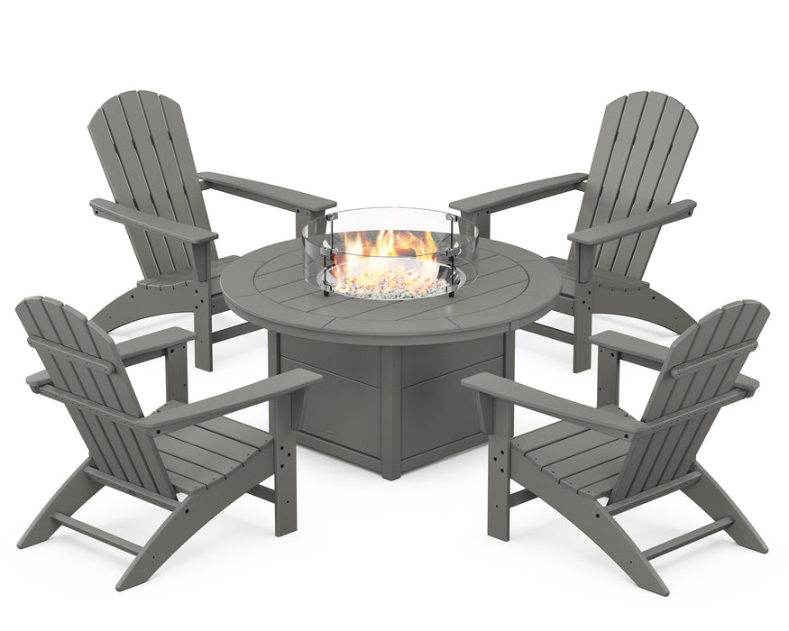 POLYWOOD Nautical 5-Piece Adirondack Chair Conversation Set with Fire Pit Table in Slate Grey image