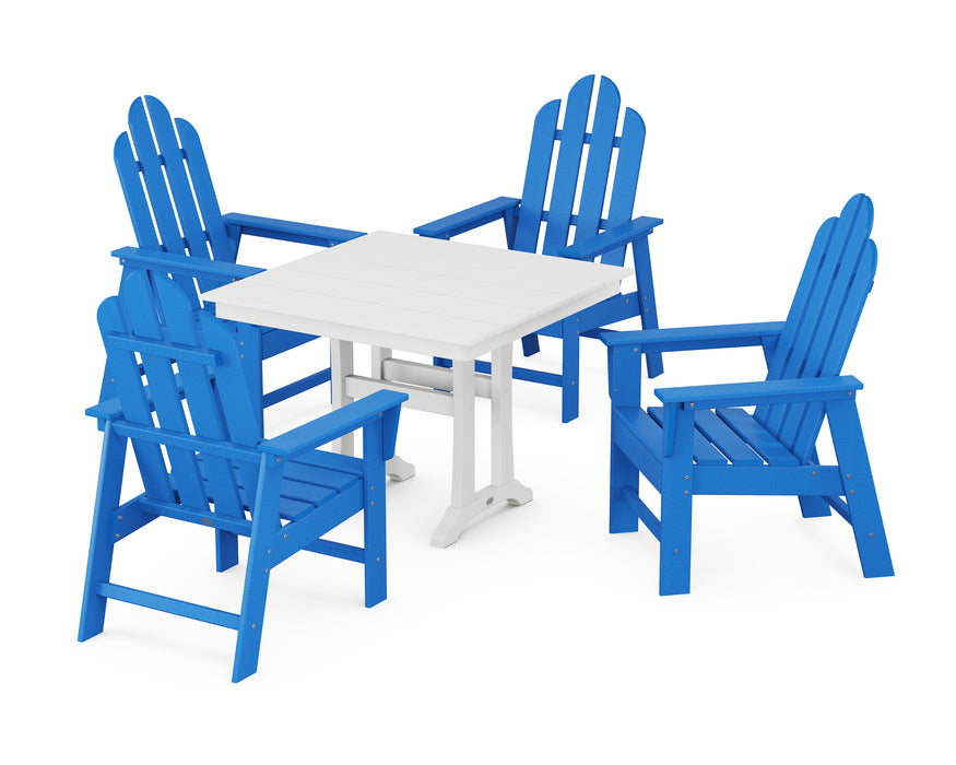 POLYWOOD Long Island 5-Piece Farmhouse Dining Set With Trestle Legs in Pacific Blue / White image