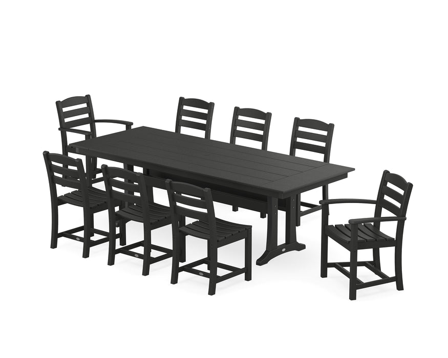 POLYWOOD La Casa Cafe 9-Piece Farmhouse Dining Set with Trestle Legs in Black