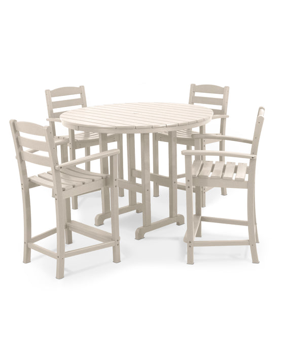 POLYWOOD La Casa Cafe 5-Piece Round Farmhouse Counter Set in Sand