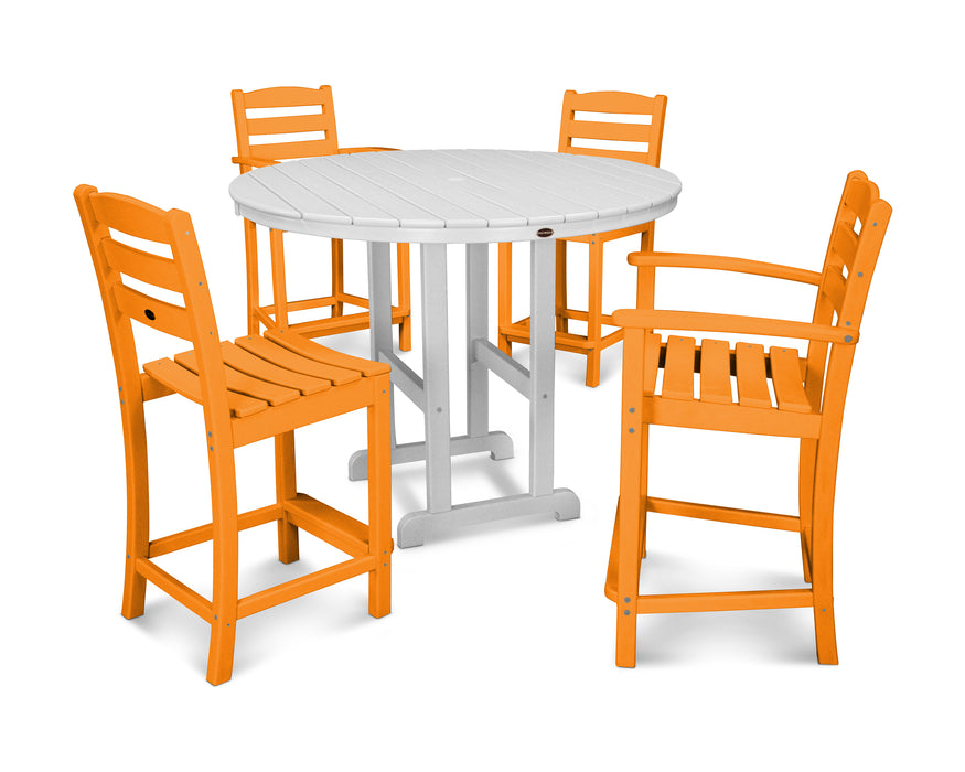 POLYWOOD La Casa Cafe 5-Piece Round Farmhouse Counter Dining Set in Tangerine / White