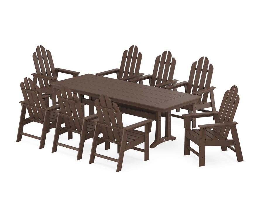 POLYWOOD Long Island 9-Piece Farmhouse Dining Set with Trestle Legs in Mahogany