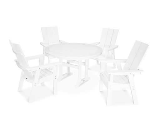 POLYWOOD Modern Curveback Adirondack 5-Piece Nautical Trestle Dining Set in White image