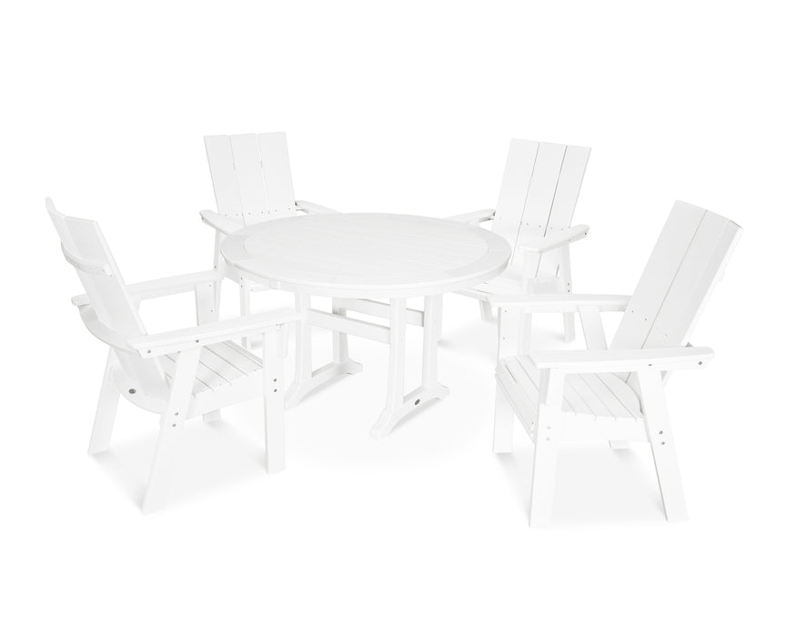 POLYWOOD Modern Curveback Adirondack 5-Piece Nautical Trestle Dining Set in White image