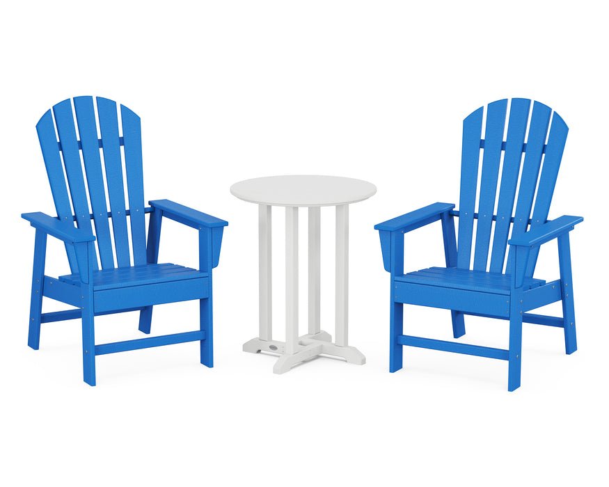 POLYWOOD South Beach 3-Piece Round Farmhouse Dining Set in Pacific Blue