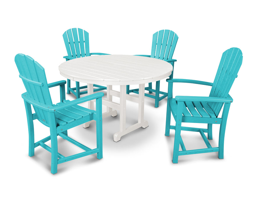 POLYWOOD Palm Coast 5-Piece Round Farmhouse Dining Set in Aruba / White