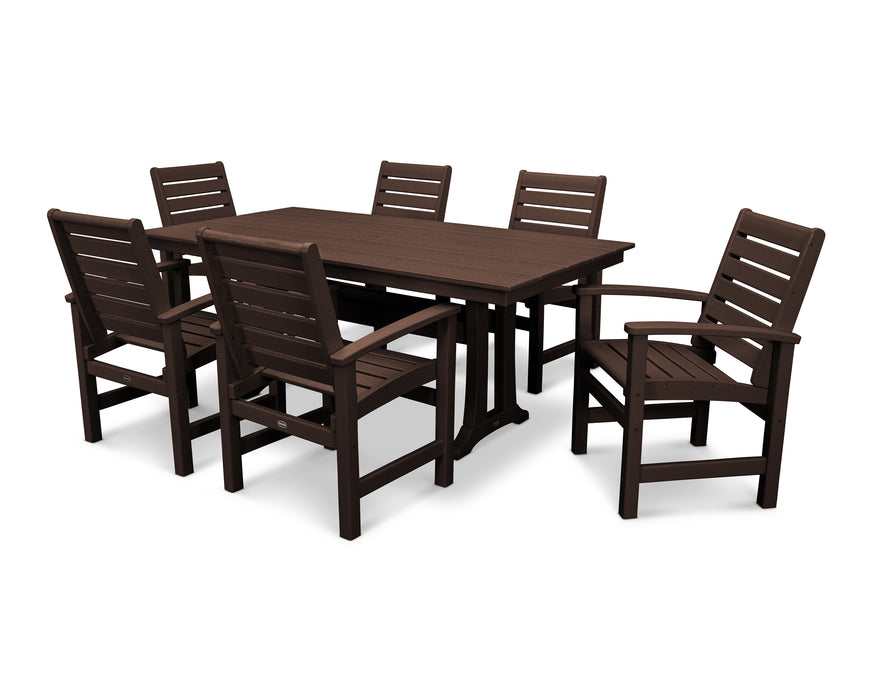 POLYWOOD Signature 7-Piece Farmhouse Dining Set with Trestle Legs in Mahogany image