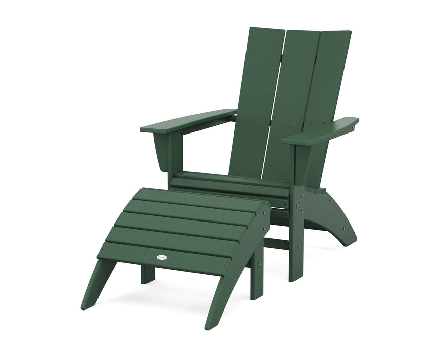 POLYWOOD Modern Curveback Adirondack Chair 2-Piece Set with Ottoman in Green image