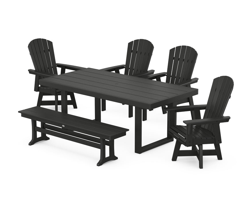 POLYWOOD Nautical Curveback Adirondack Swivel Chair 6-Piece Dining Set with Bench in Black image