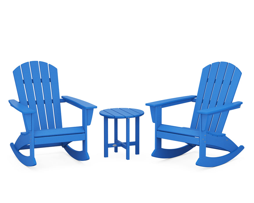 POLYWOOD Nautical 3-Piece Adirondack Rocking Chair Set in Pacific Blue